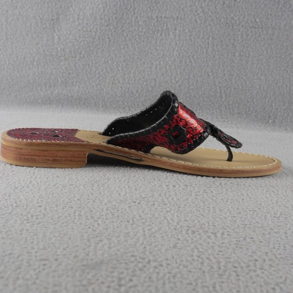 JACK ROGERS 1960 Navajo Red/Blk BOATING JACKS METALLIC LEATHER THONG SANDALS ANB - Picture 3 of 3
